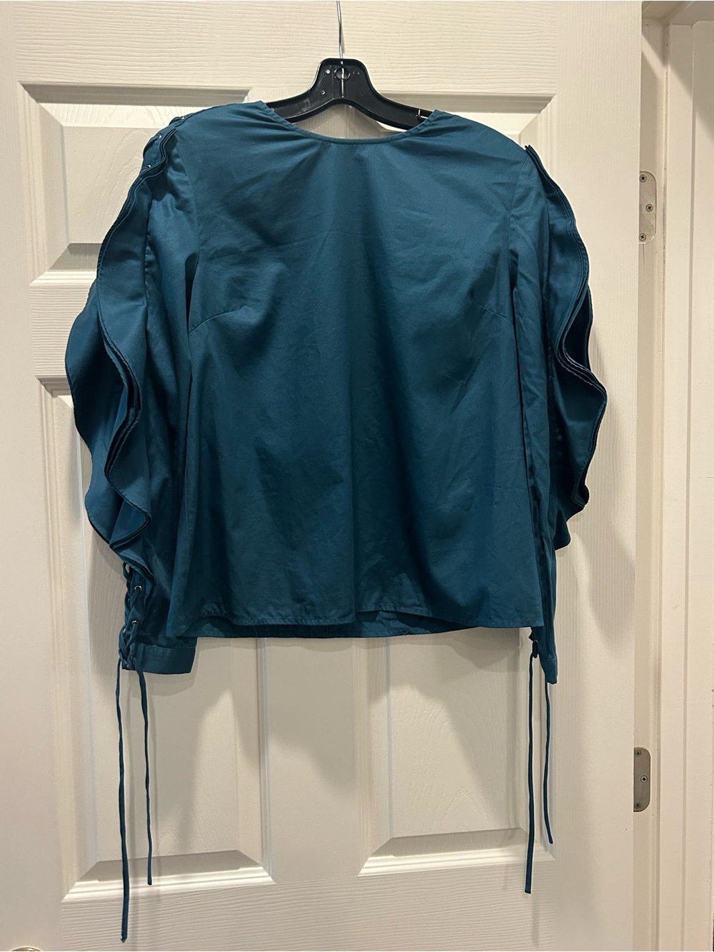 Petersyn Teal Ruffle-Sleeve Blouse
